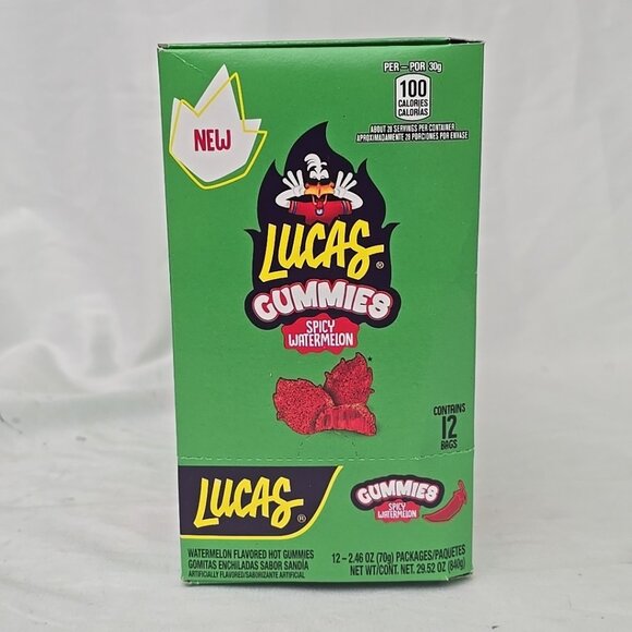 Lucas Gummies Spicy Watermelon 12-PACK Sweet and Sour Candy Snacks 29.52 Oz - Picture 2 of 9